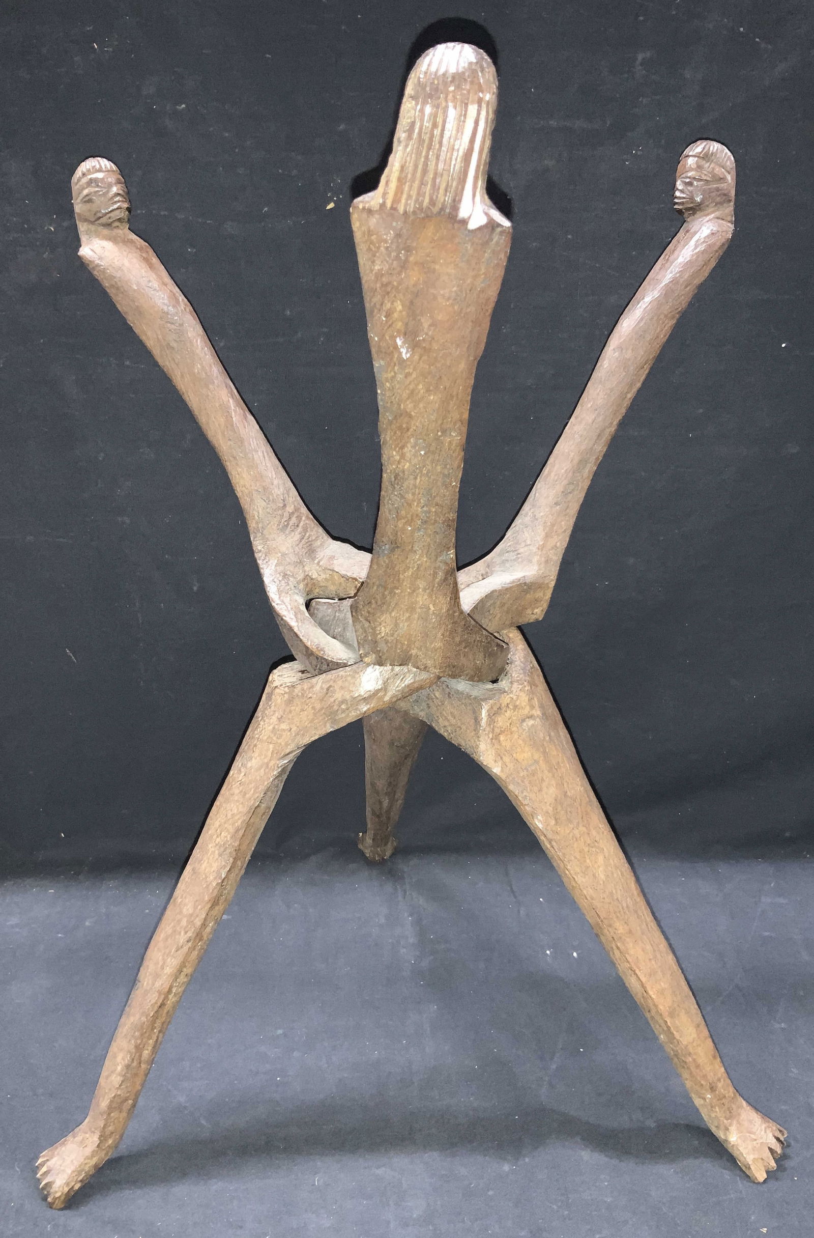 Carved Wooden Tribal Style Tripod Stand (1 of 7)