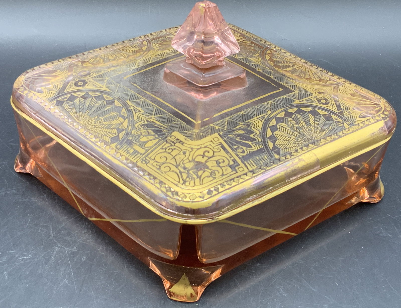 Vintage Pink Depression Glass Candy Dish, Lid (1 of 10)