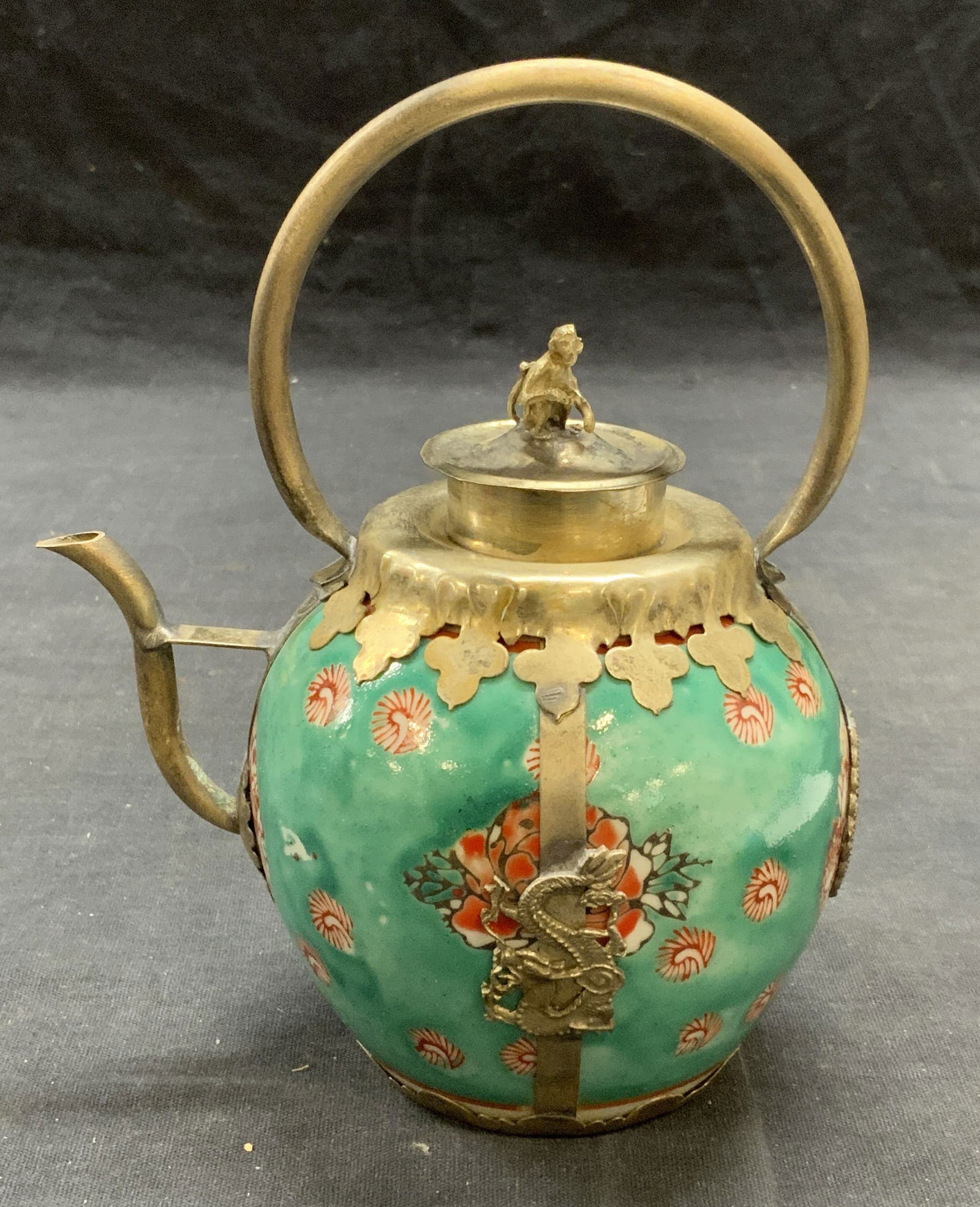 Chinese Hand Painted Porcelain & Metal Teapot (1 of 6)