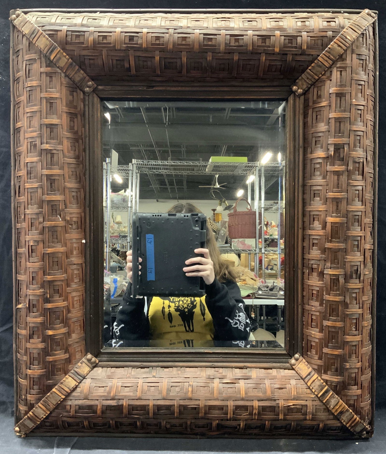Woven Rattan Framed Beveled Wall Mirror (1 of 7)