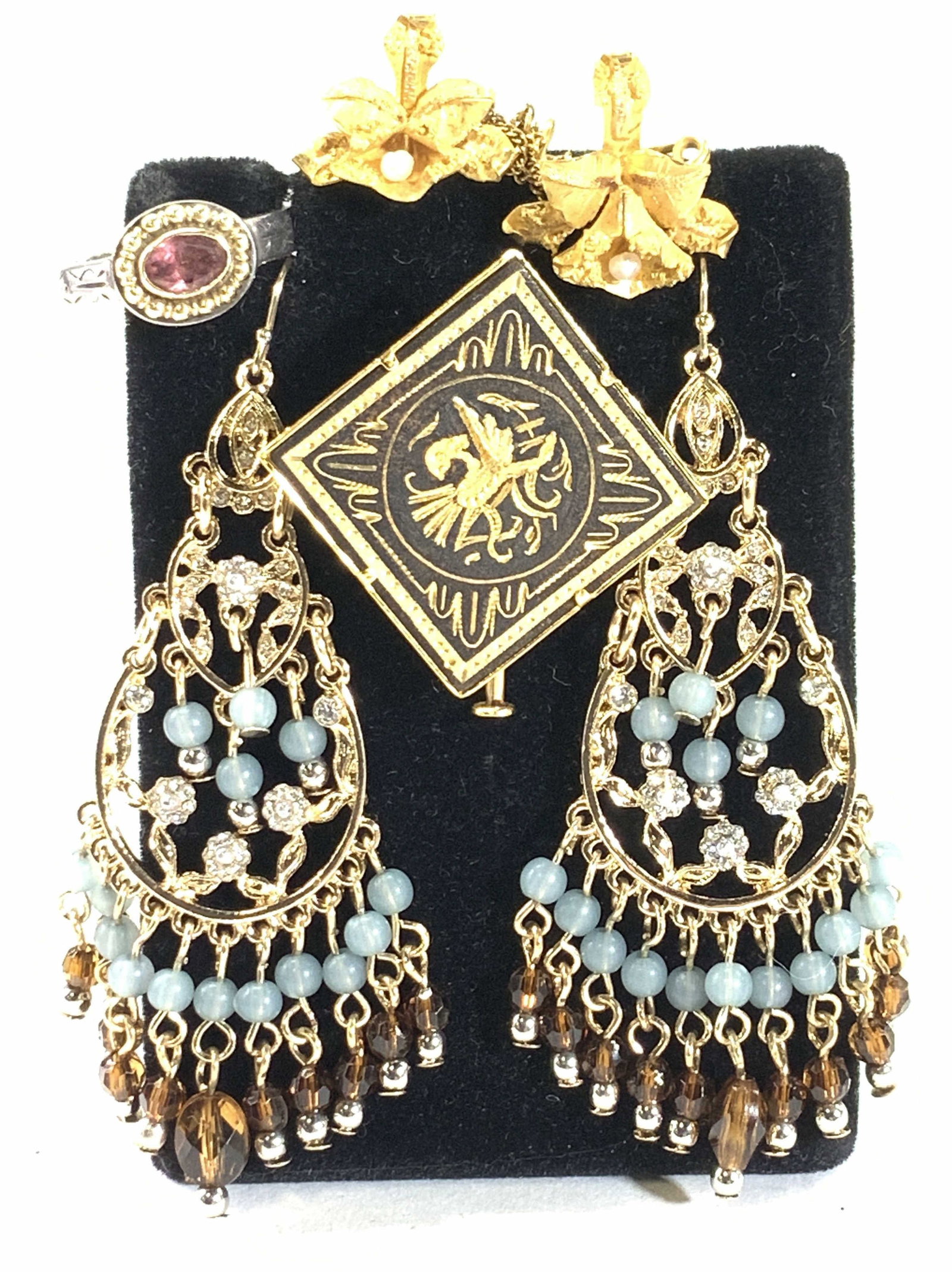 5 Konstantino Sterling Tourmaline Ring,Spanish: 14k Pin 5 pieces of jewelry including luxury gold jewelry and fashion jewelry. NWT MLS Chandelier Earrings with seed beads, 3 in. L Signed Konstantino sterling silver and 18k gold ring with bezel set 