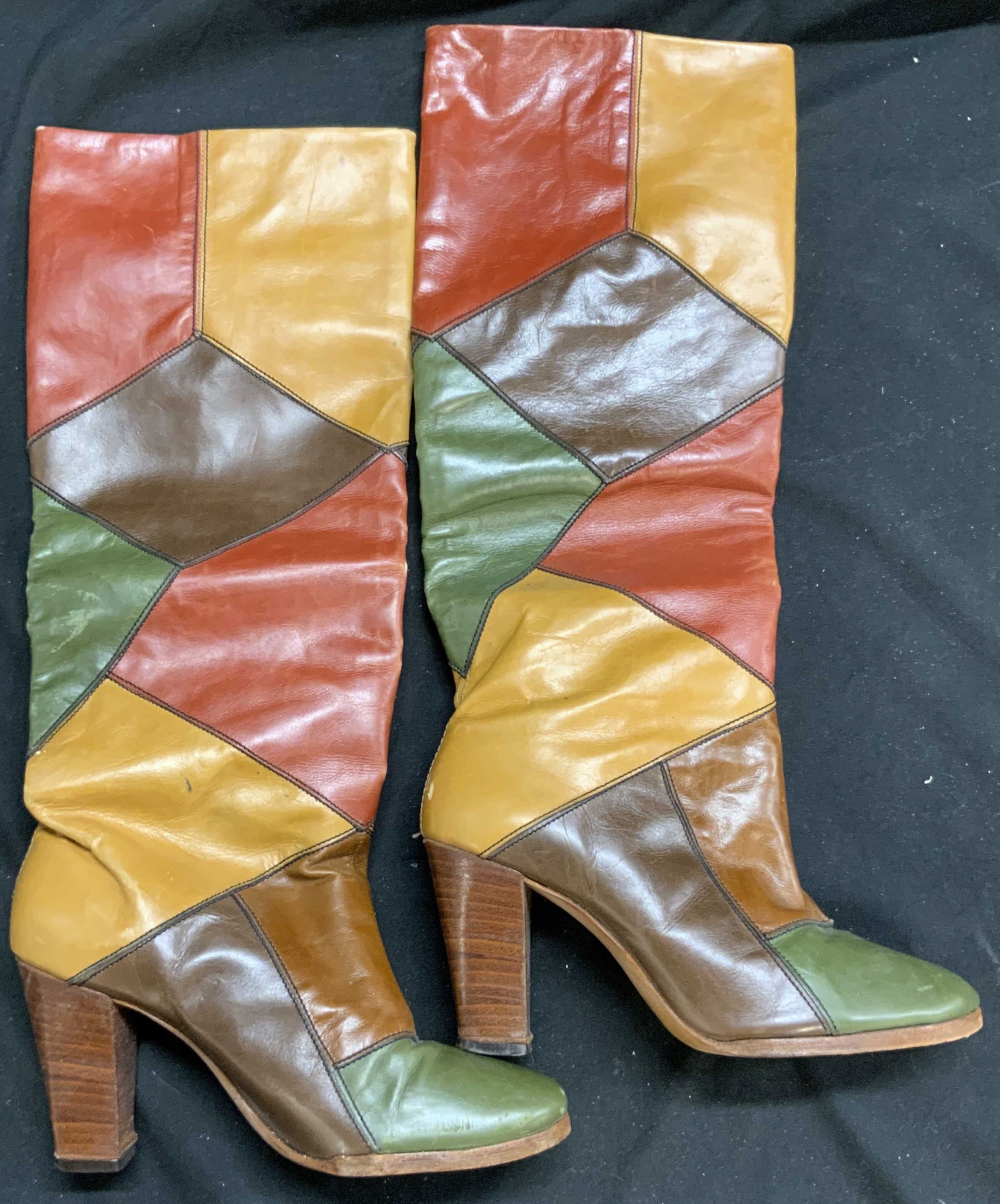 Vintage Leather Patchwork Color Block Heeled Boots (1 of 9)