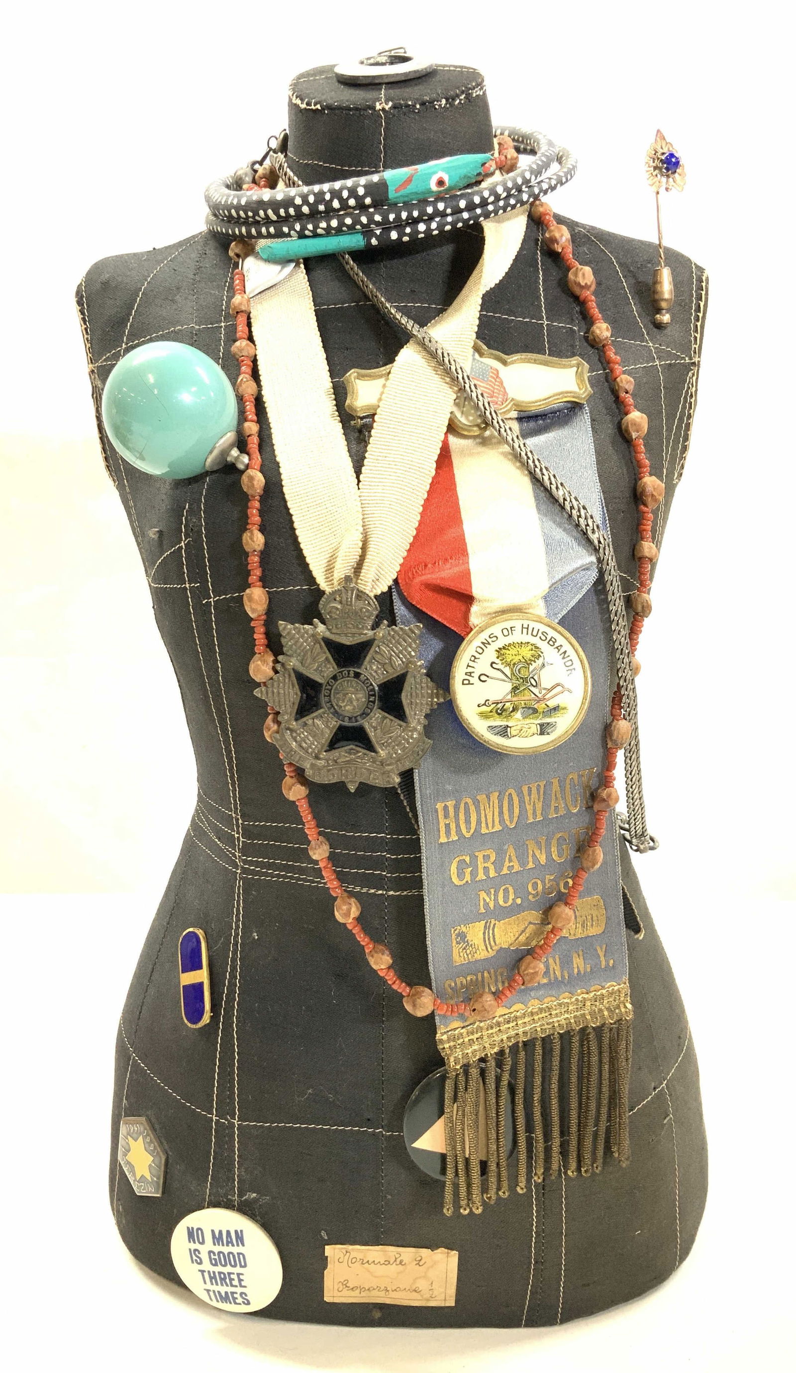 Silk Dress Form Bust w Avant Guard Vintage Pins (1 of 19)