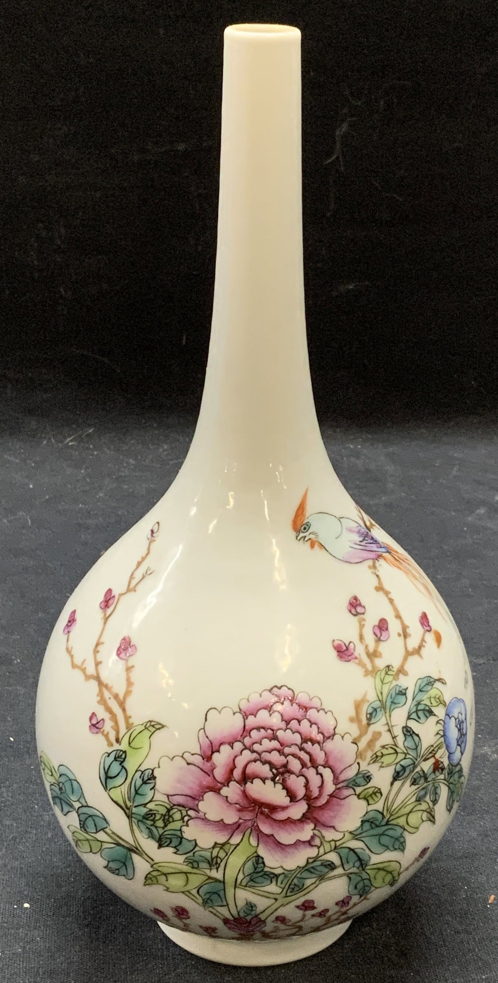 Signed Chinese Porcelain Floral Bud Vase (1 of 6)