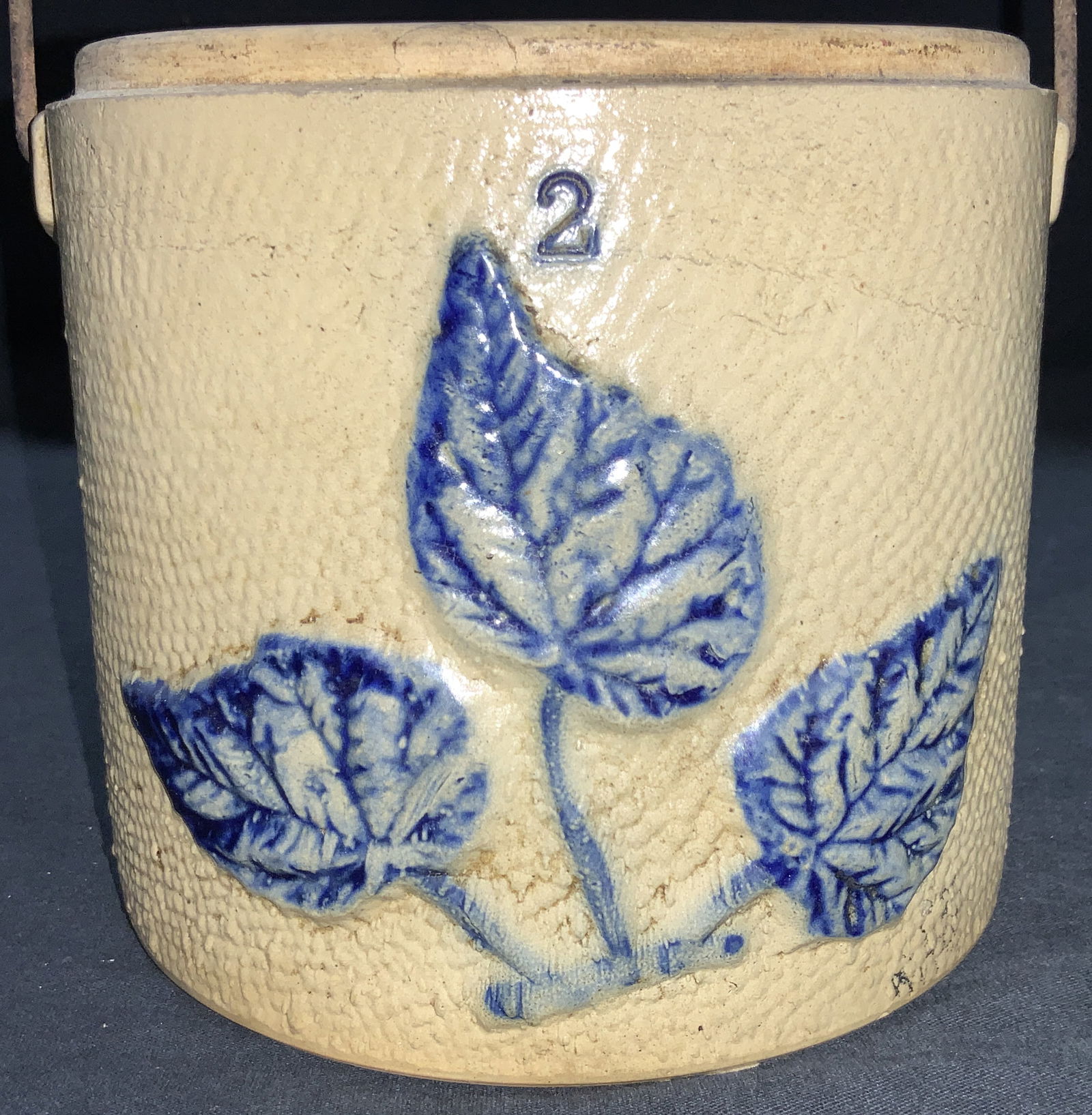 Handled Ceramic Bucket Vessel W Blue Florals (1 of 7)
