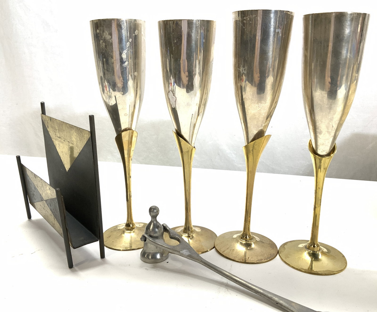 Lot 6 Silver Pl+Brass Flutes, Candle Snuffer, more (1 of 9)