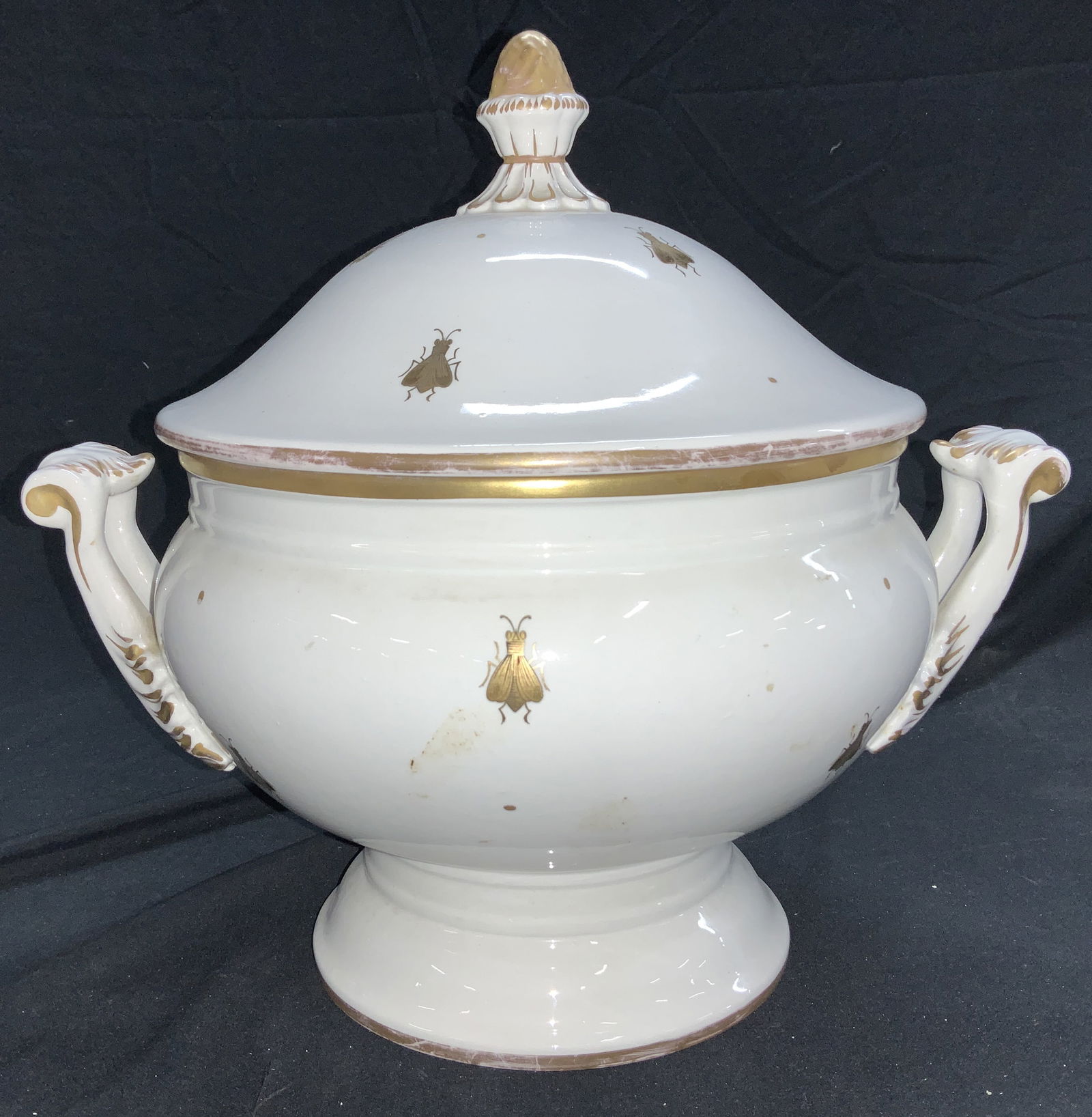 Ceramic Centerpiece Vessel w Gilt Bees, Italy (1 of 7)