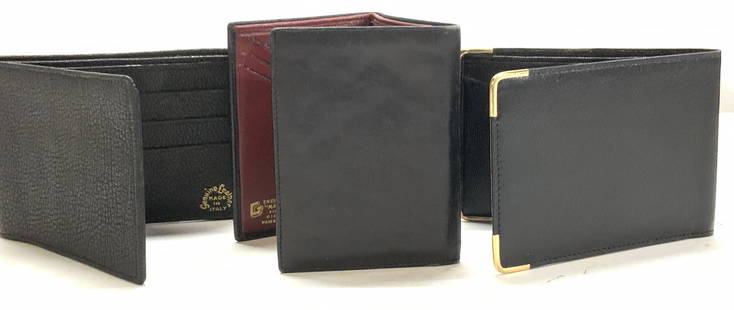 Mazzoni, Cross Mens Leather Wallets, Italy: Mens bifold and trifold leather wallets. 2 are never used. Pebbled leather wallet marked Made in Italy, supple leather with Credit card and paper money compartments. 4.5 x 3.25 in. Calf skin smooth so