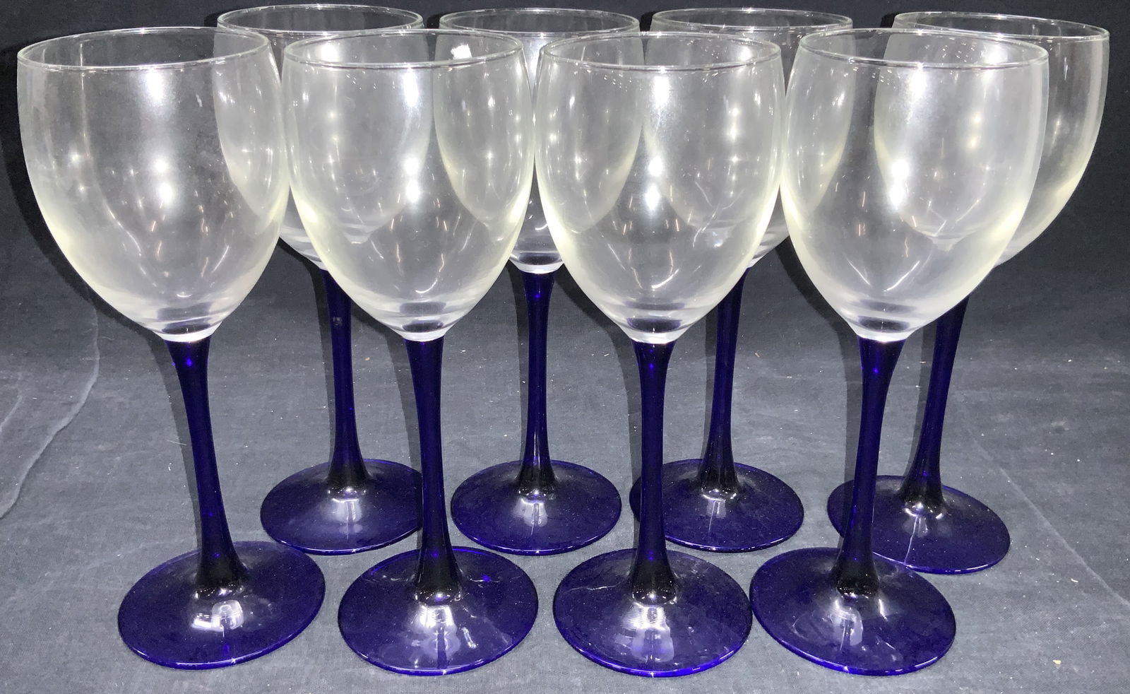 Set 8 Clear & Cobalt Blue Glass Stemware (1 of 7)