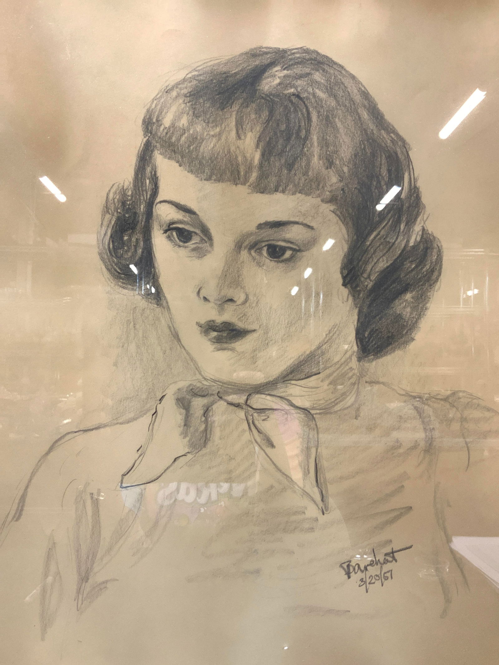 Signed Vintage Graphite Portrait (1 of 8)