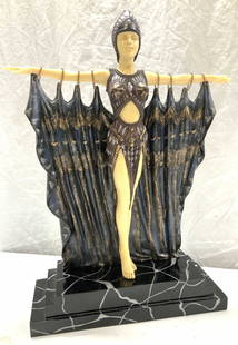 Art Deco Semiramis Sculpture after CHIPARUS: Art Deco Semiramis Sculpture after Demeter Chiparus (1886-1947) . Hand painted cast designer resin with a heavy resin faux marble base . Lady Art Deco actress dressed as the Queen of Babylon. No hallm