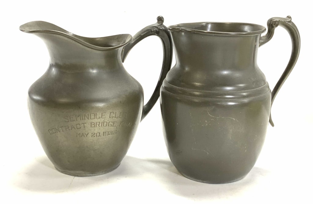 Pair Antique Pewter Pitcher Jugs, Wallace, More (1 of 6)