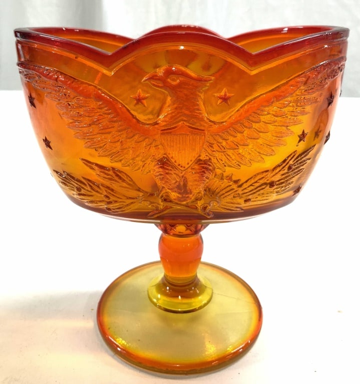 Vtg LE Smith Amberina Glass Pedestal Candy Dish (1 of 6)