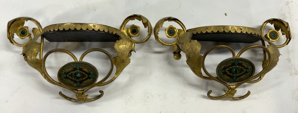 Vintage Pr Gilt Metal & Wood Wall Shelves (1 of 6)