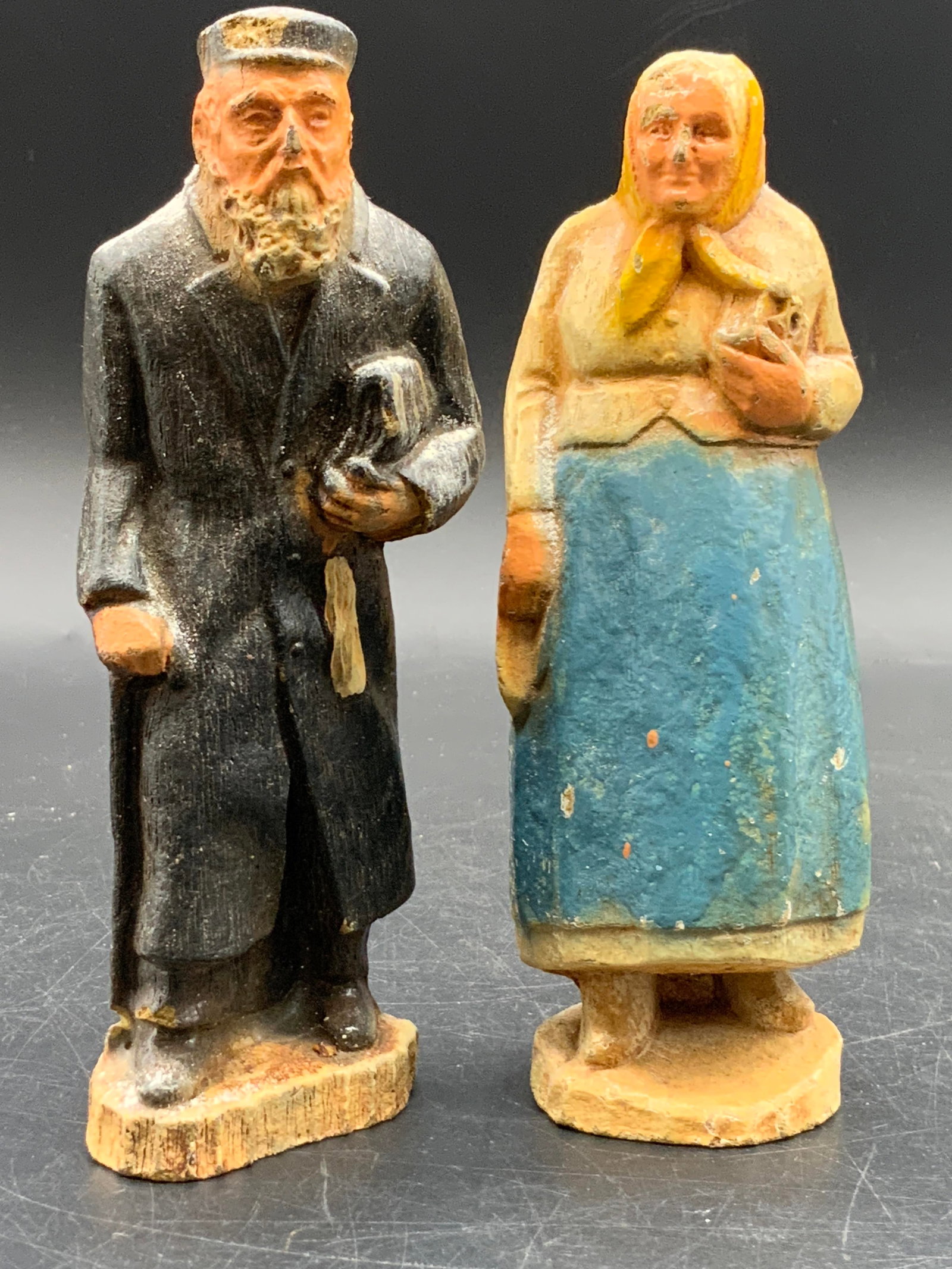 Lot 2 Vntg Hand Painted Carved Wooden Figurals (1 of 9)