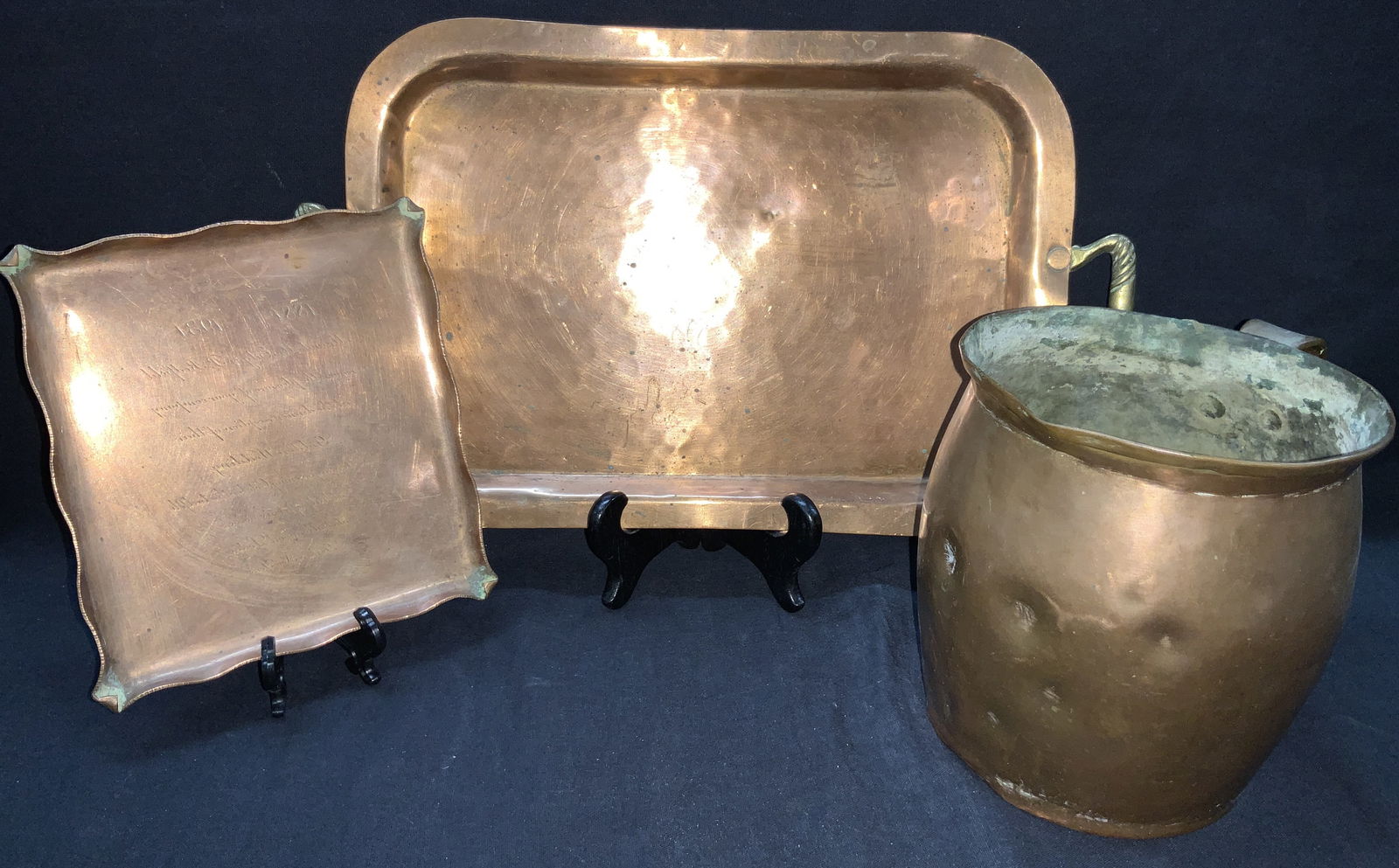 Lot 3 Vintage Copper Trays & Pitcher (1 of 10)