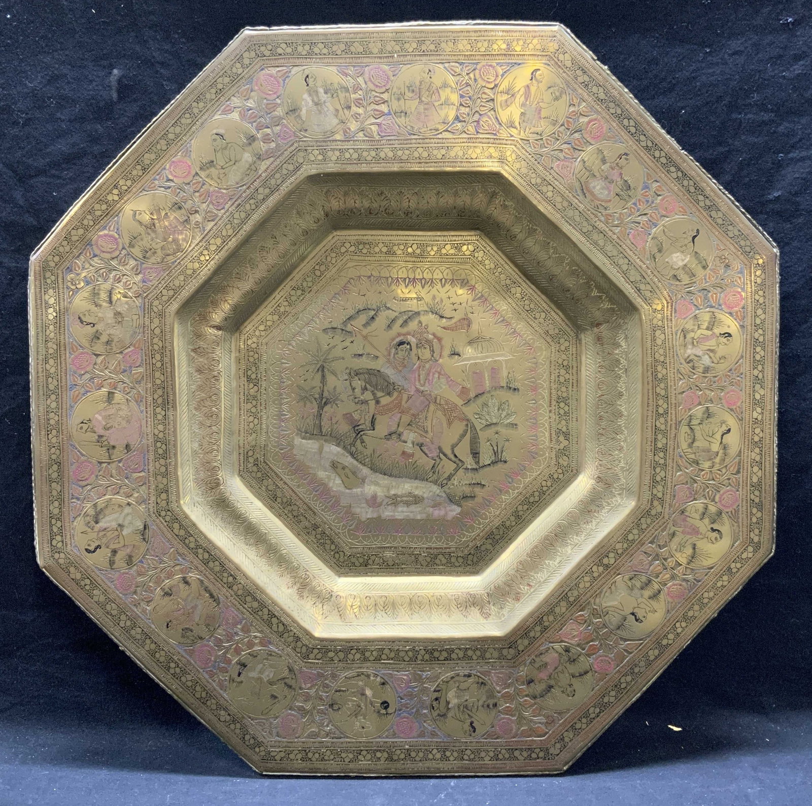 XL Vintage Persian Etched Brass Platter (1 of 7)