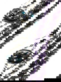 Amethyst Bead Necklace, Tahitian Pearl Bracelet, 3: Luxury amethyst round beaded necklace, double knotted. 38 amethyst stones, all approx 9 mm. Test positive for amethyst on gem tester. large c -spring clasp, 17 in. L, Approx 6.5 in. drop, 288 ctw Tahi