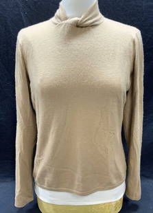 Beige Twist Neck Cashmere Sweater: Beige twist neck sweater. Material feels like cashmere. Measures approx. 19 inches across chest. Wear to material including pilling consistent with exposure. Aides sweater, ladies knitwear, ladies cas