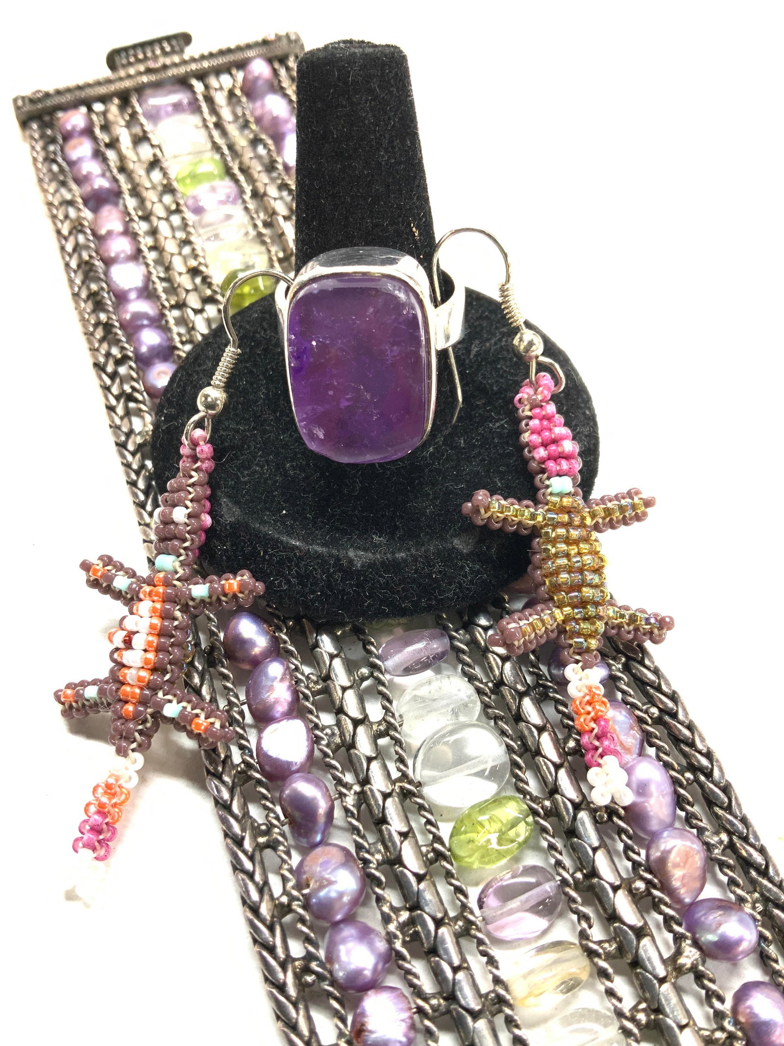 RR Sterling Silver Gem Ring, Pearl Bracelet (1 of 9)