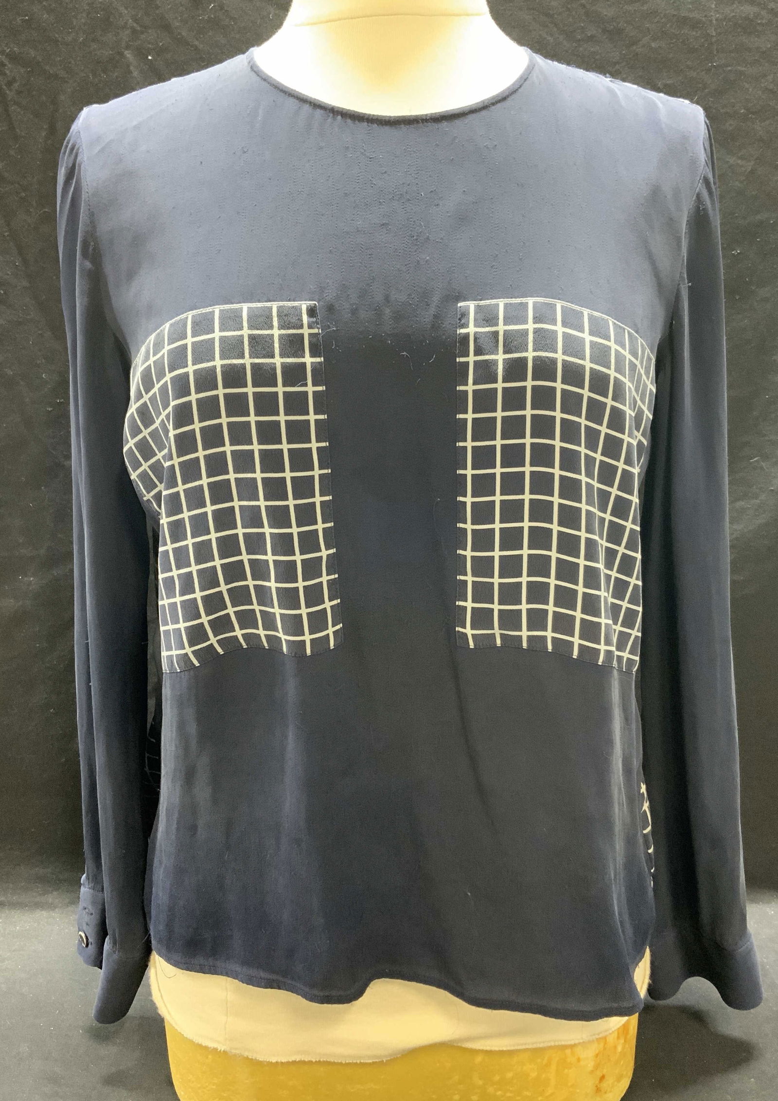 Blue Windowpane Silk Blouse (1 of 7)