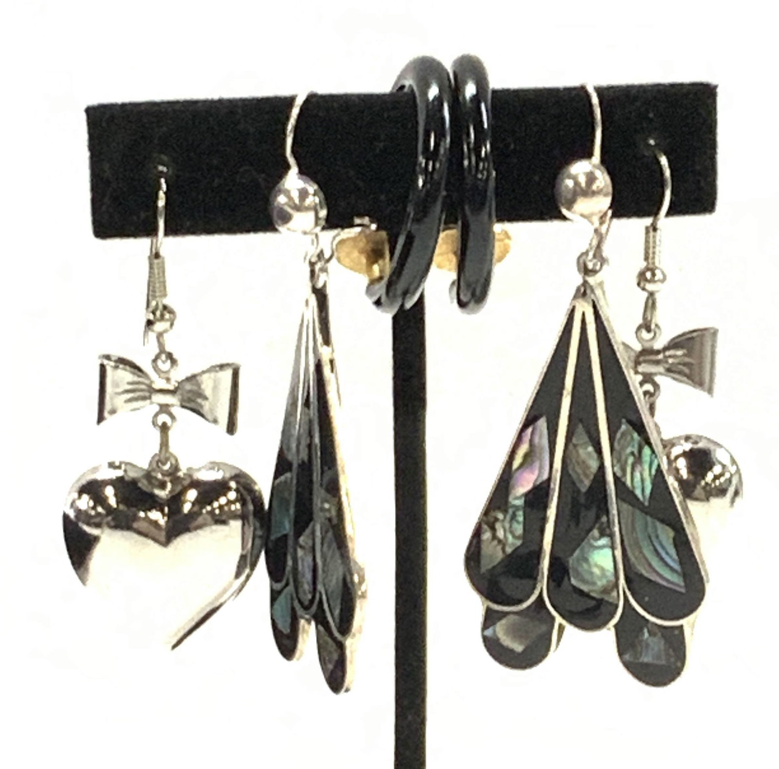 3 Pairs Earrings, Alpaca Silver Abalone, Hoops (1 of 6)