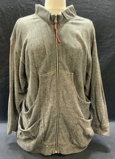 Marc Jacobs Grey Melange Knit Sweater: Marc by Marc Jacobs grey melange knit zip up sweater. Size M/L. 100% cotton. Some wear to material consistent with exposure. Marc Jacobs, Marc Jacobs sweater, ladies designer sweater, ladies designer