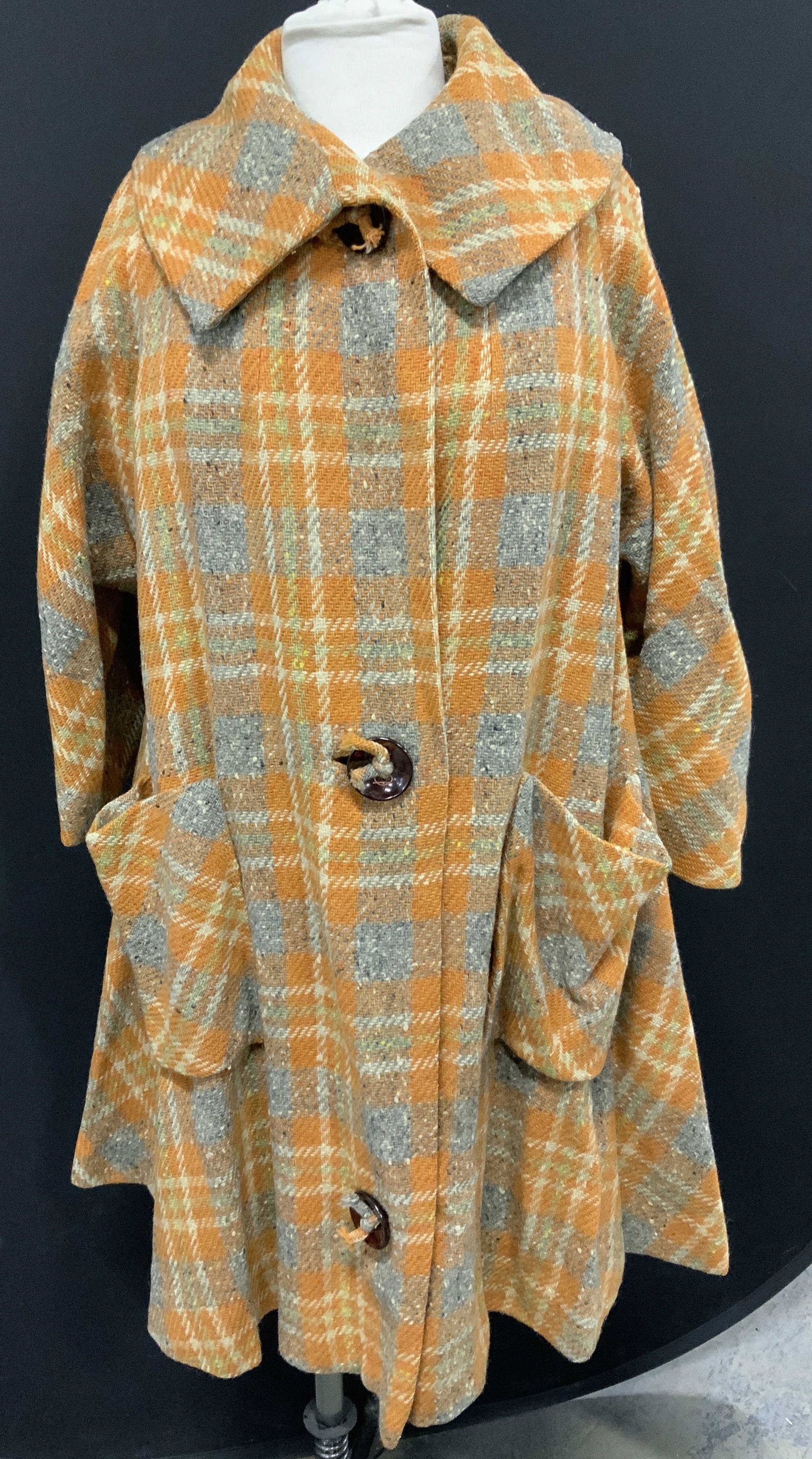 Orange Plaid Wool Knit Coat (1 of 9)