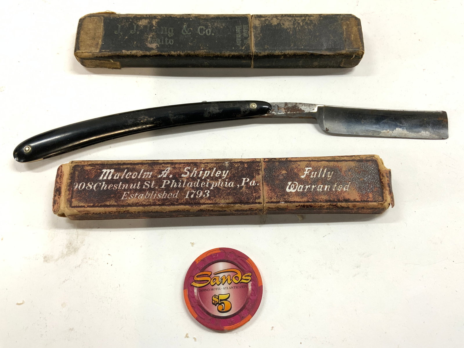 Lot 4 Vtg Straight Razor Boxes & SANDS Chip (1 of 7)
