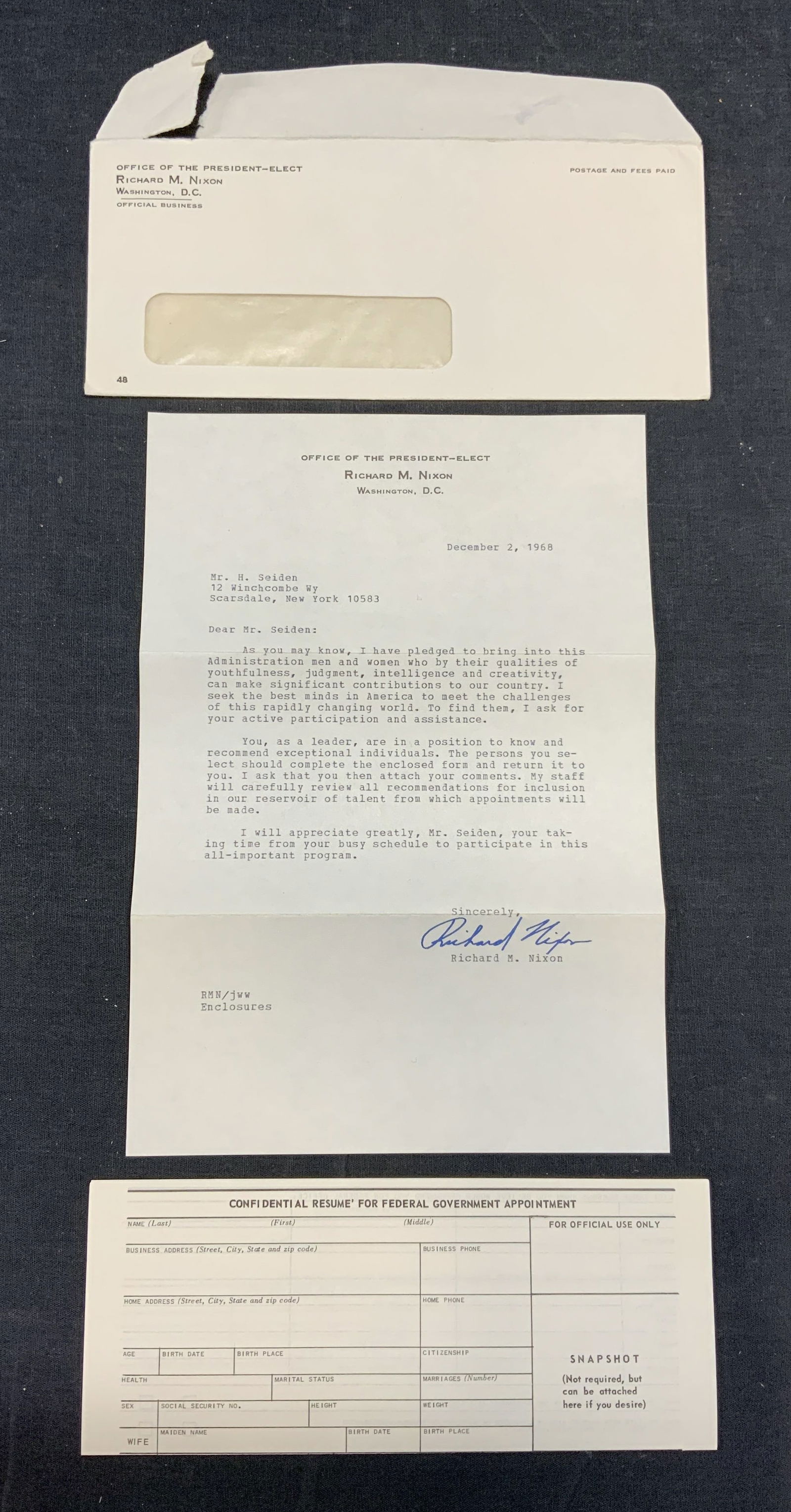 President Elect Nixon Correspondence Letter (1 of 7)