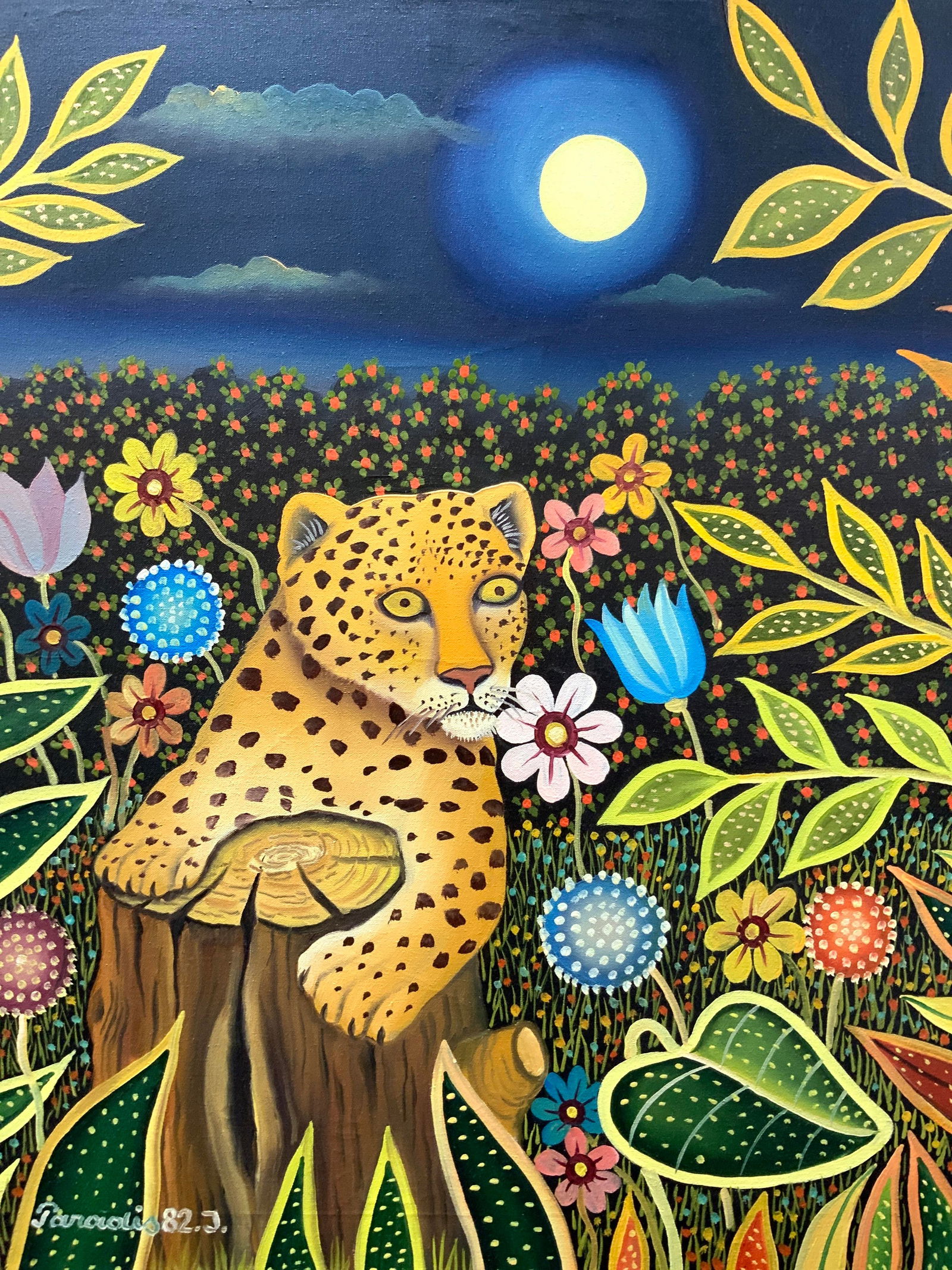 PARADIS Signed Leopard At Night Oil Painting (1 of 9)
