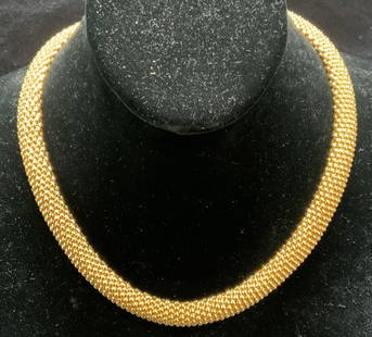 Dyadema Gold Plate Bronze Choker Necklace, Italy: Vintage Dyadema gold plated bronze choker necklace. Designer label on clasp. In good condition. Measures approx. 17.5 inches long. Made in Italy. Dyadema, Dyadema necklace, designer jewelry, vintage j