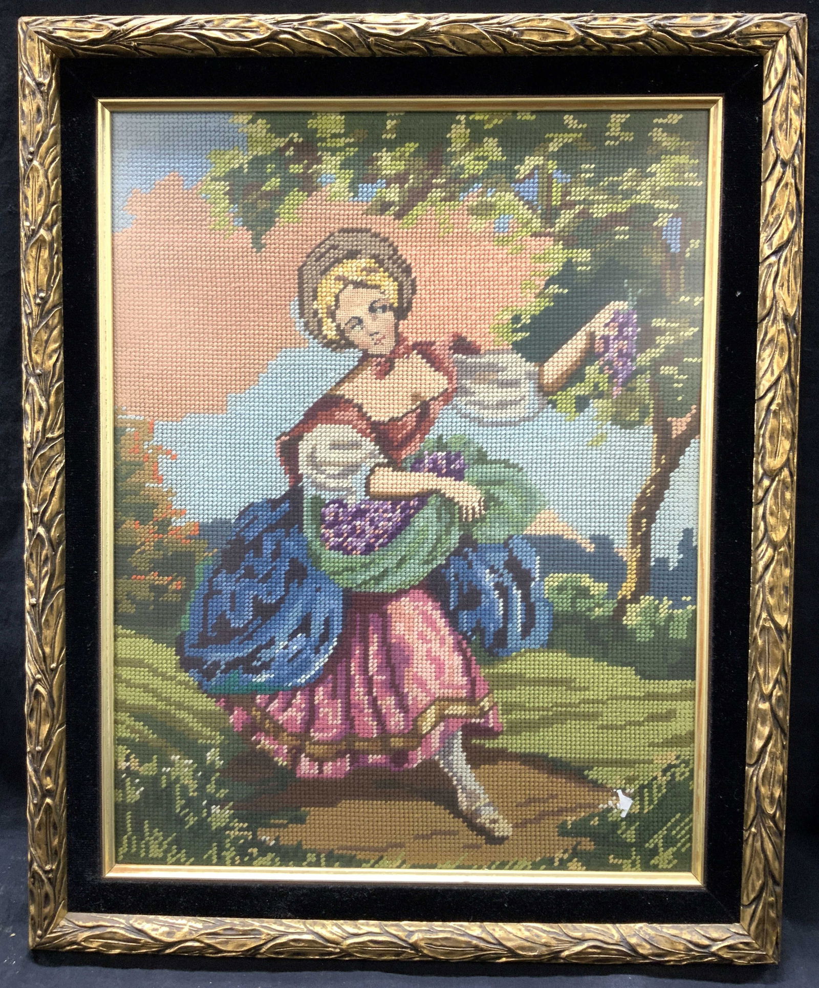 Framed French Maiden Needlepoint Art (1 of 7)
