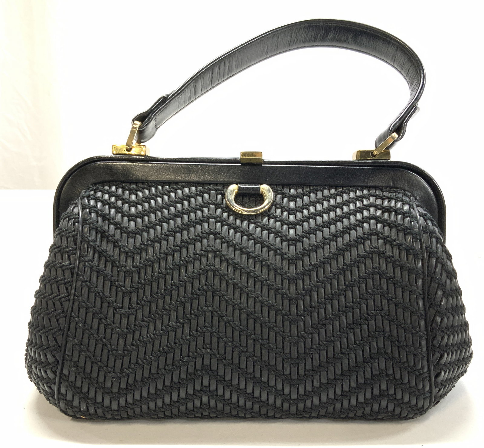 Woven Black Leather Kelly Bag (1 of 6)