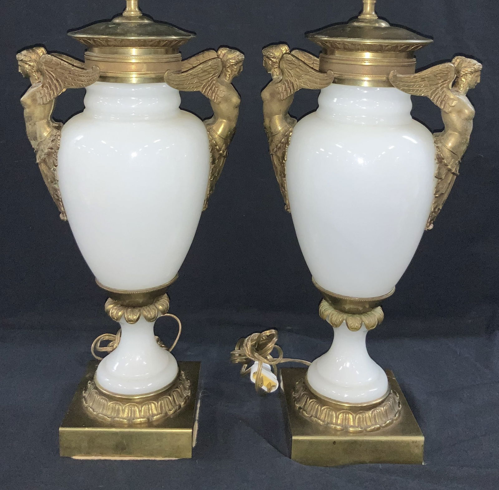 Pr Vintage Opaline Glass & Bronze Angel Lamps (1 of 14)