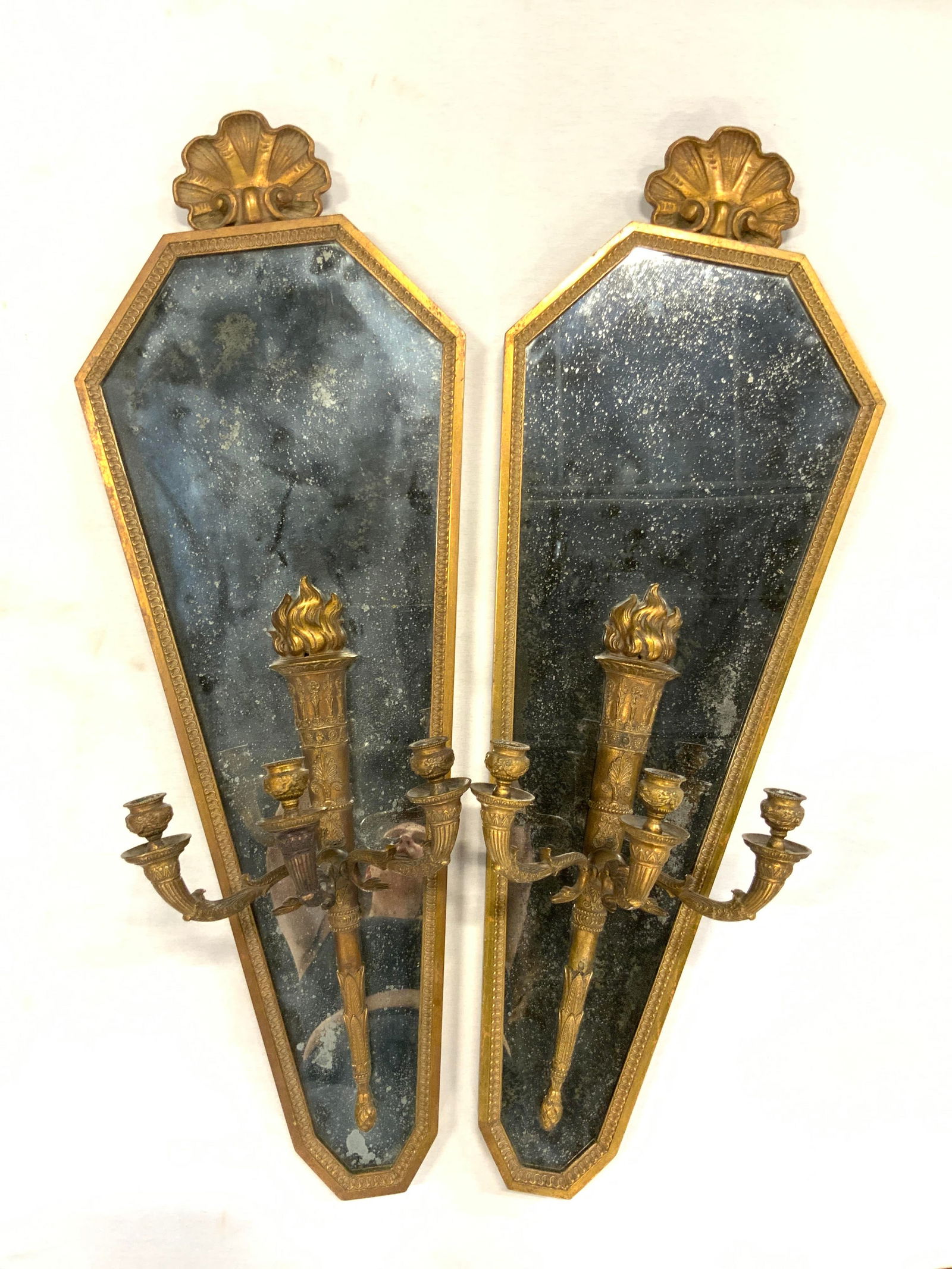 Pr XL Antique Mercury Glass Mirror Candle Sconces (1 of 20)