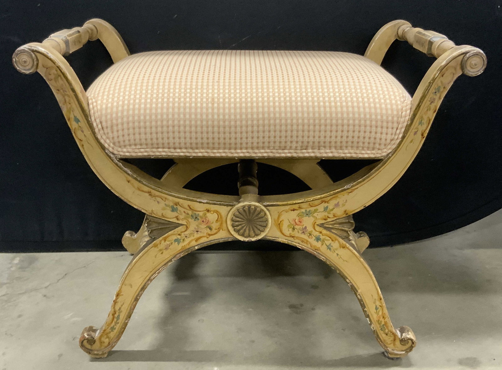 Vintage Hand Painted Upholstered X Bench (1 of 13)