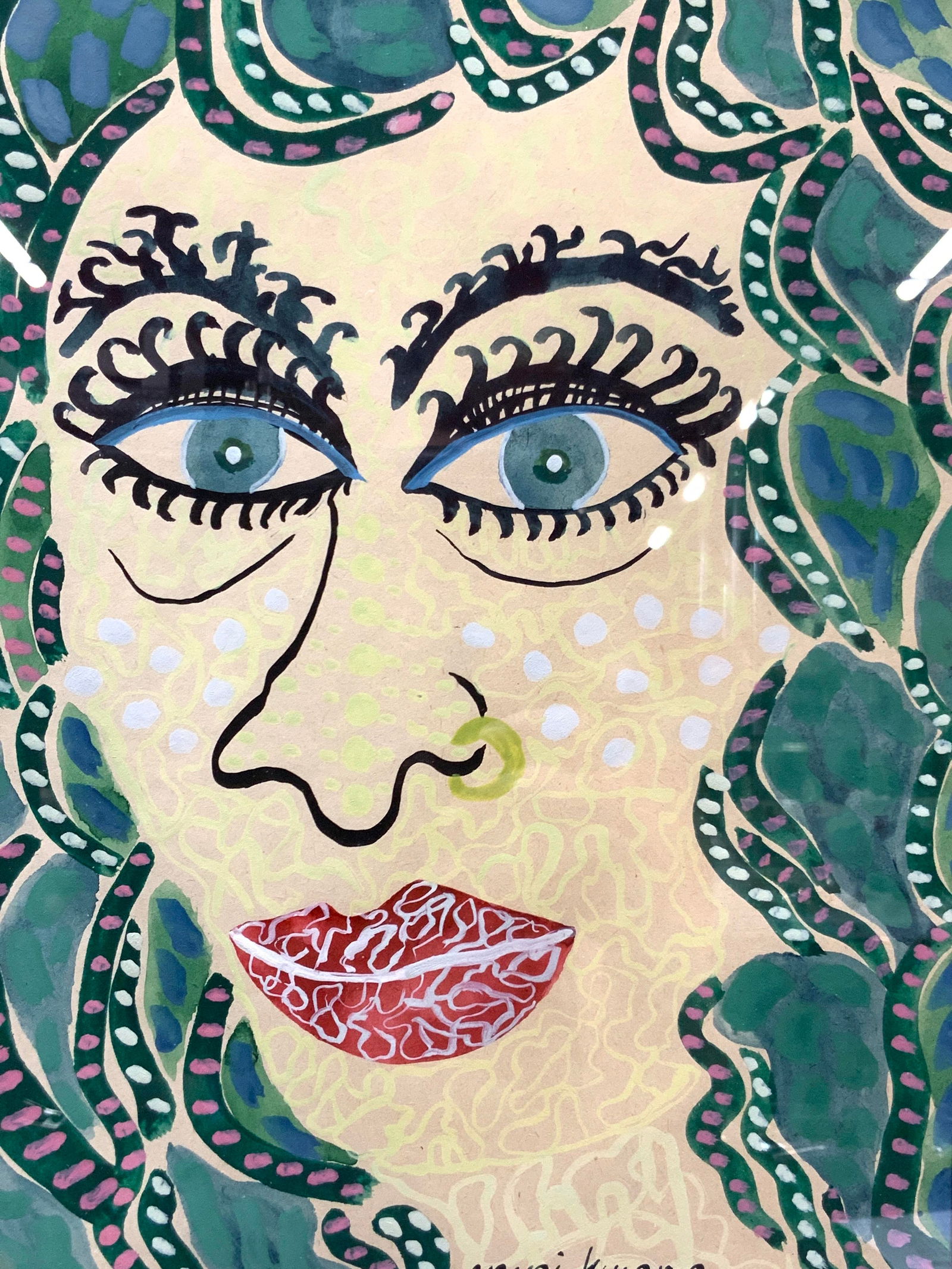 ATTR YAYOI KUSAMA Signed Gouache Portrait (1 of 9)