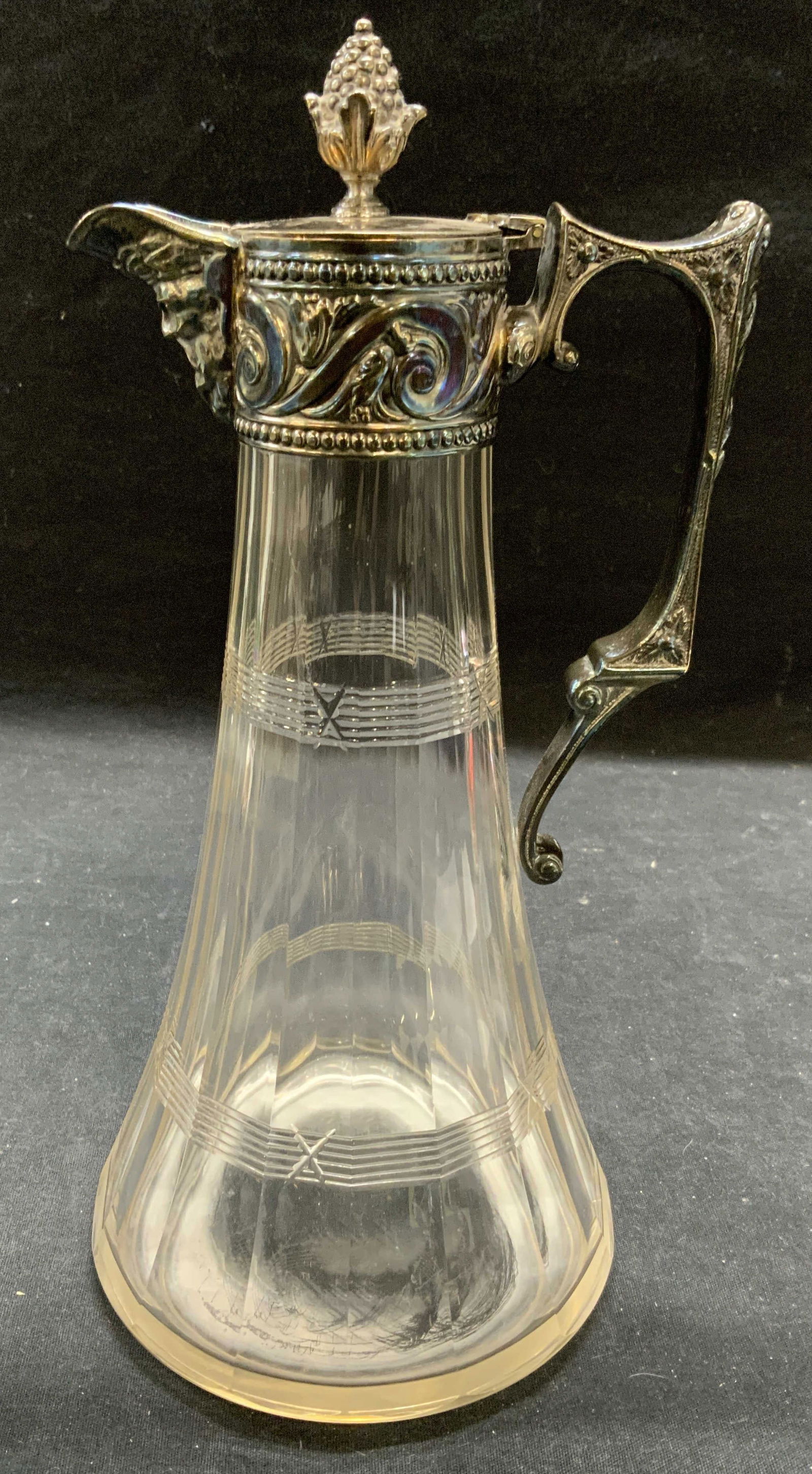 Antique SilverPlate Figural Hand Cut Glass Pitcher (1 of 8)