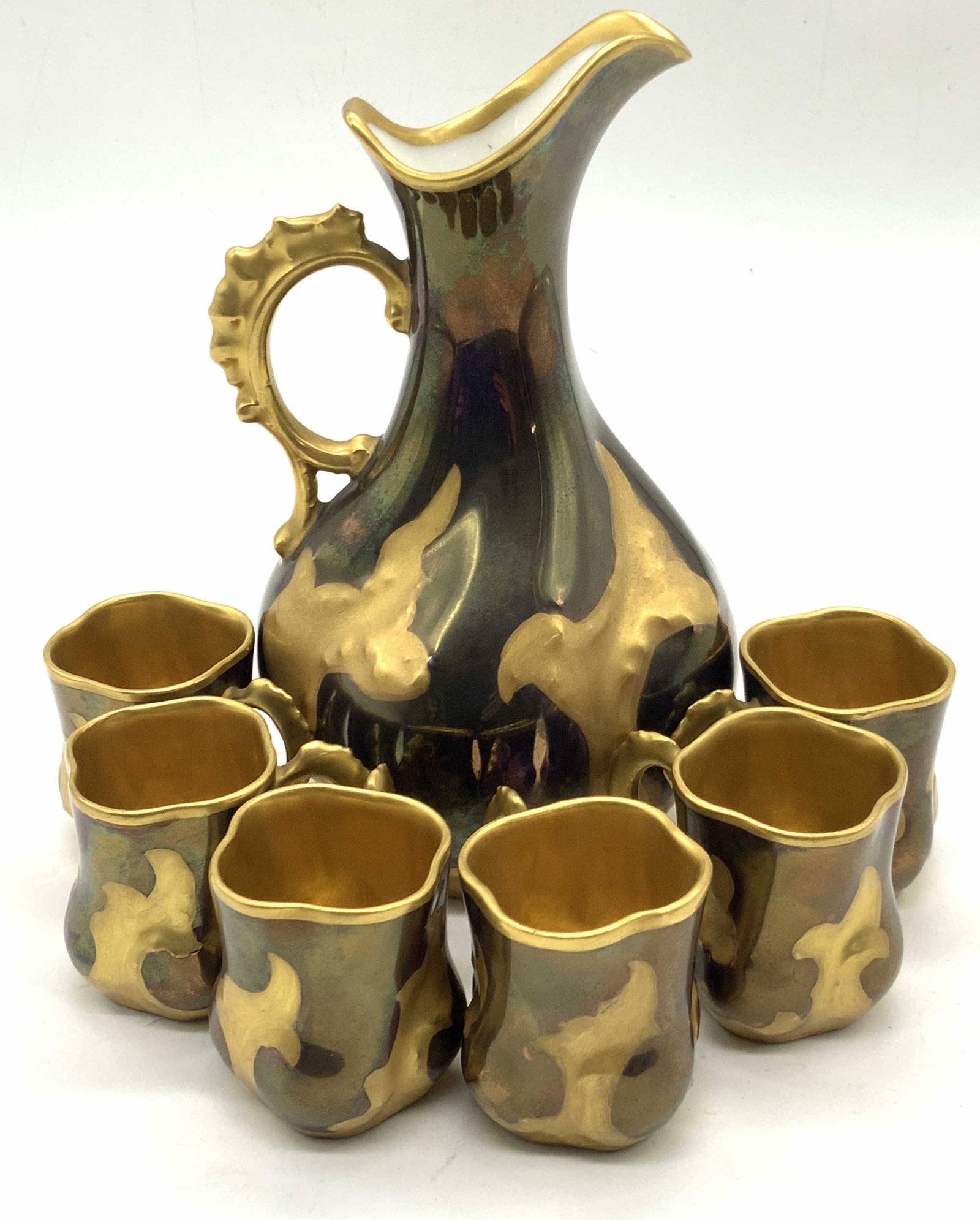 7pc M Billings Signed Limoges Gilt Porc Drink Set (1 of 9)