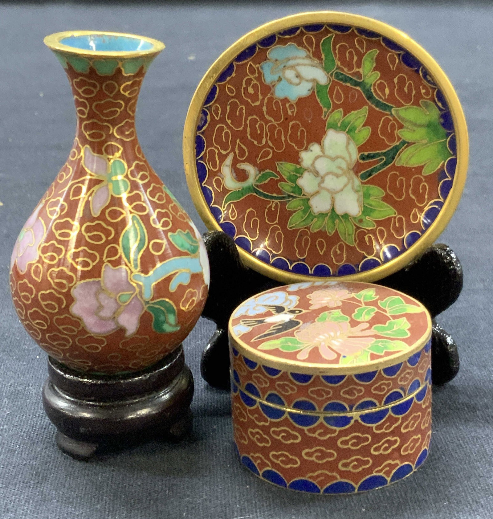 3 Vintage Cloisonne Enamel Tabletop Ornaments (1 of 11)