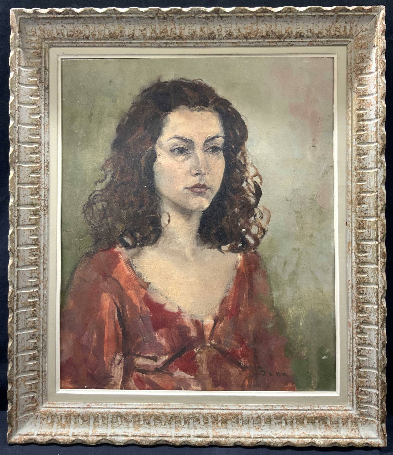 Attr Benn Signed Woman Portrait Oil Painting Auction