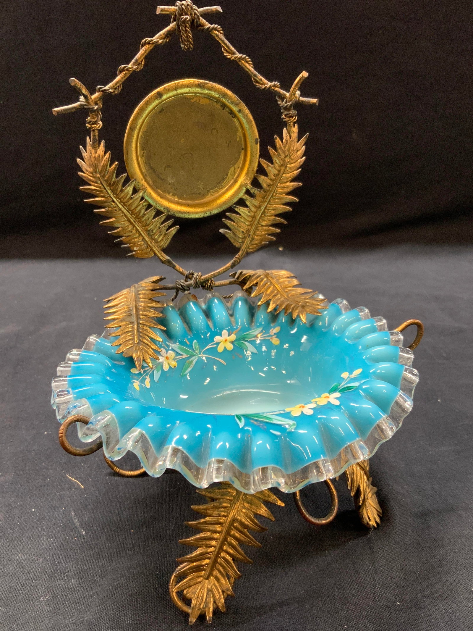 Antique Art Glass & Brass Pocket Watch Stand (1 of 12)