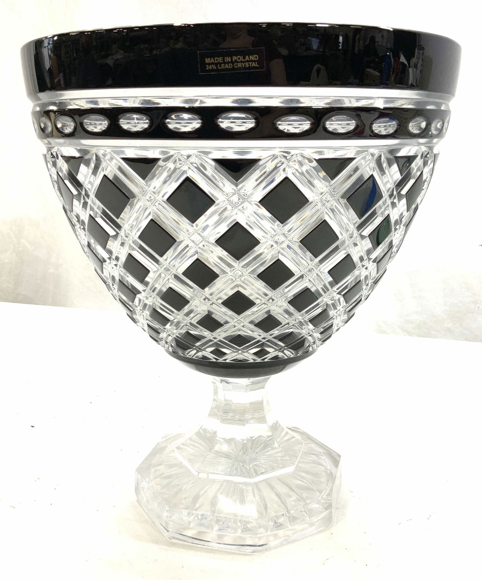 Black & Clear Cut Crystal Centerpiece Bowl, Poland (1 of 7)