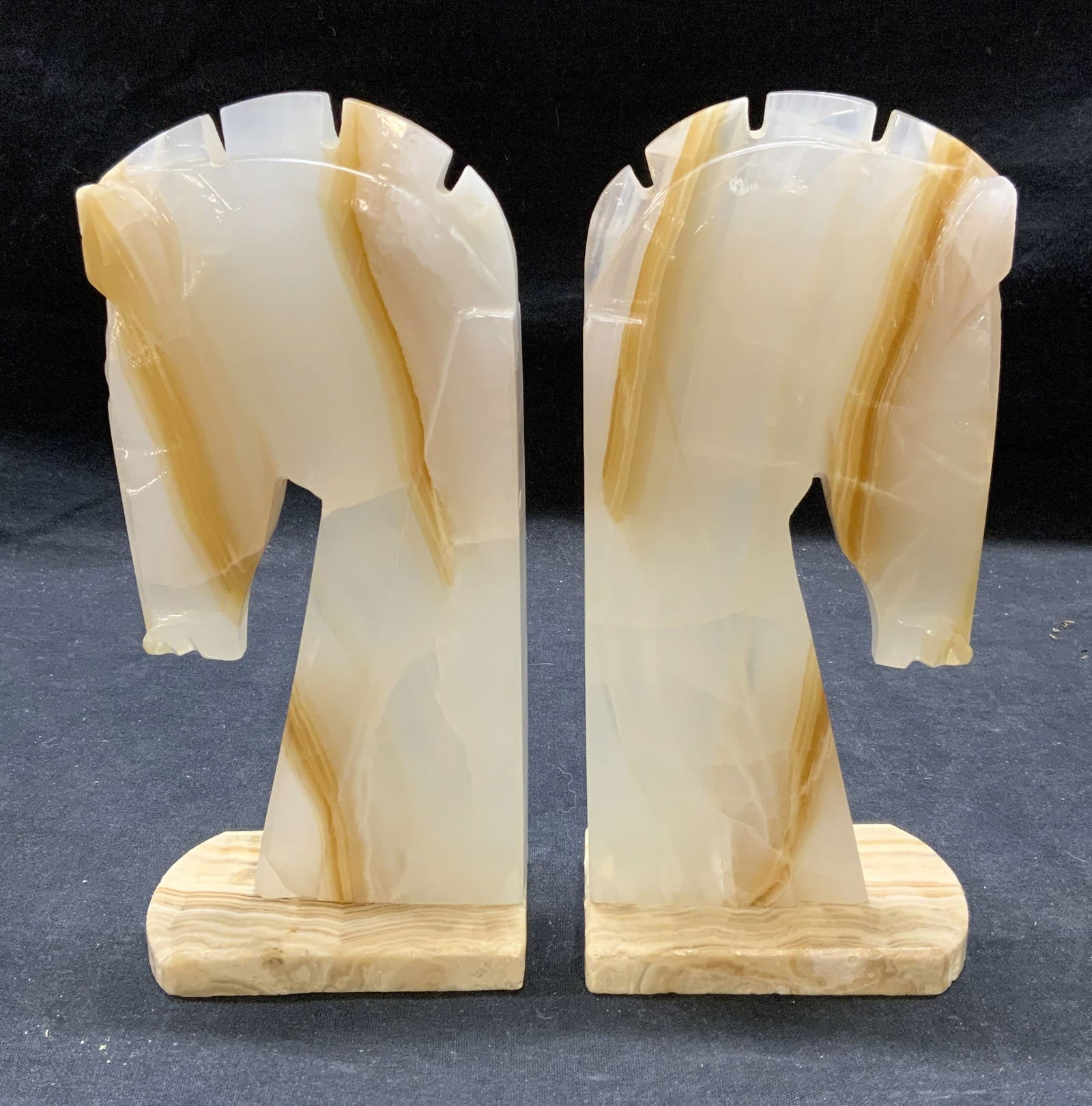 Pair Craved Onyx Horse Head Bookends (1 of 6)