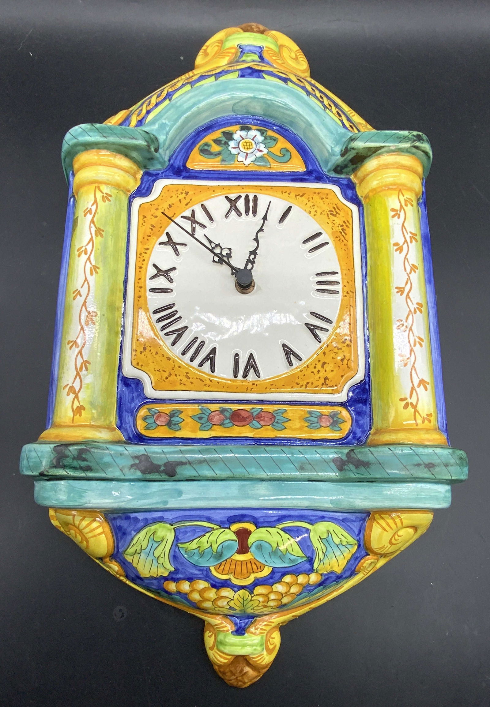 GUMPS Italian Hand Painted Ceramic Wall Clock (1 of 13)