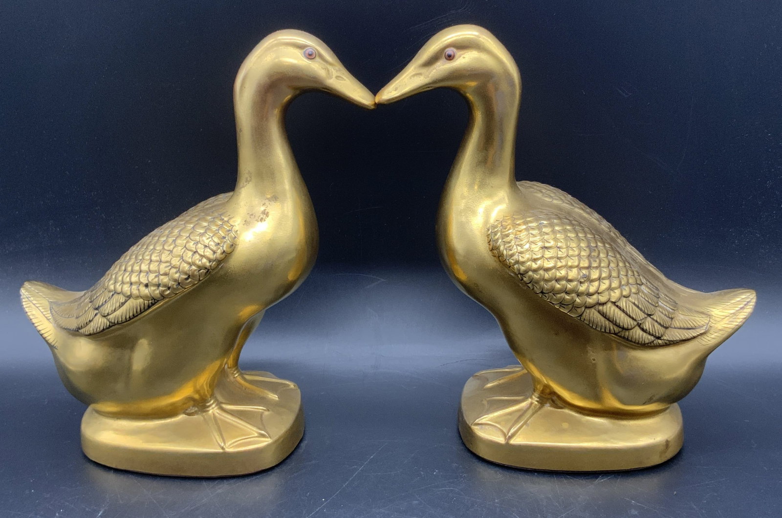 Pr Vintage Hand Painted Gilt Ceramic Duck Figurals (1 of 14)