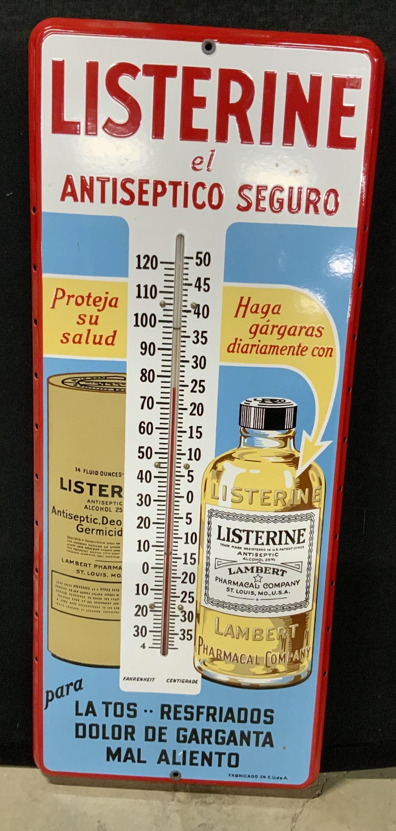 LISTERINE ANTISEPTIC Metal Thermometer Sign, USA (1 of 15)