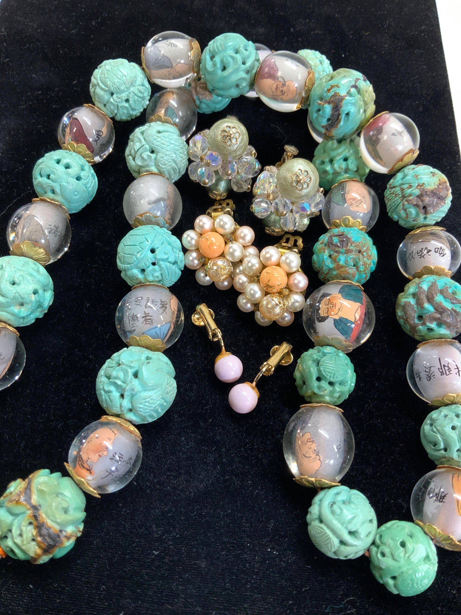 Vendome Clip On Earrings, Glass Statement Necklace (1 of 6)