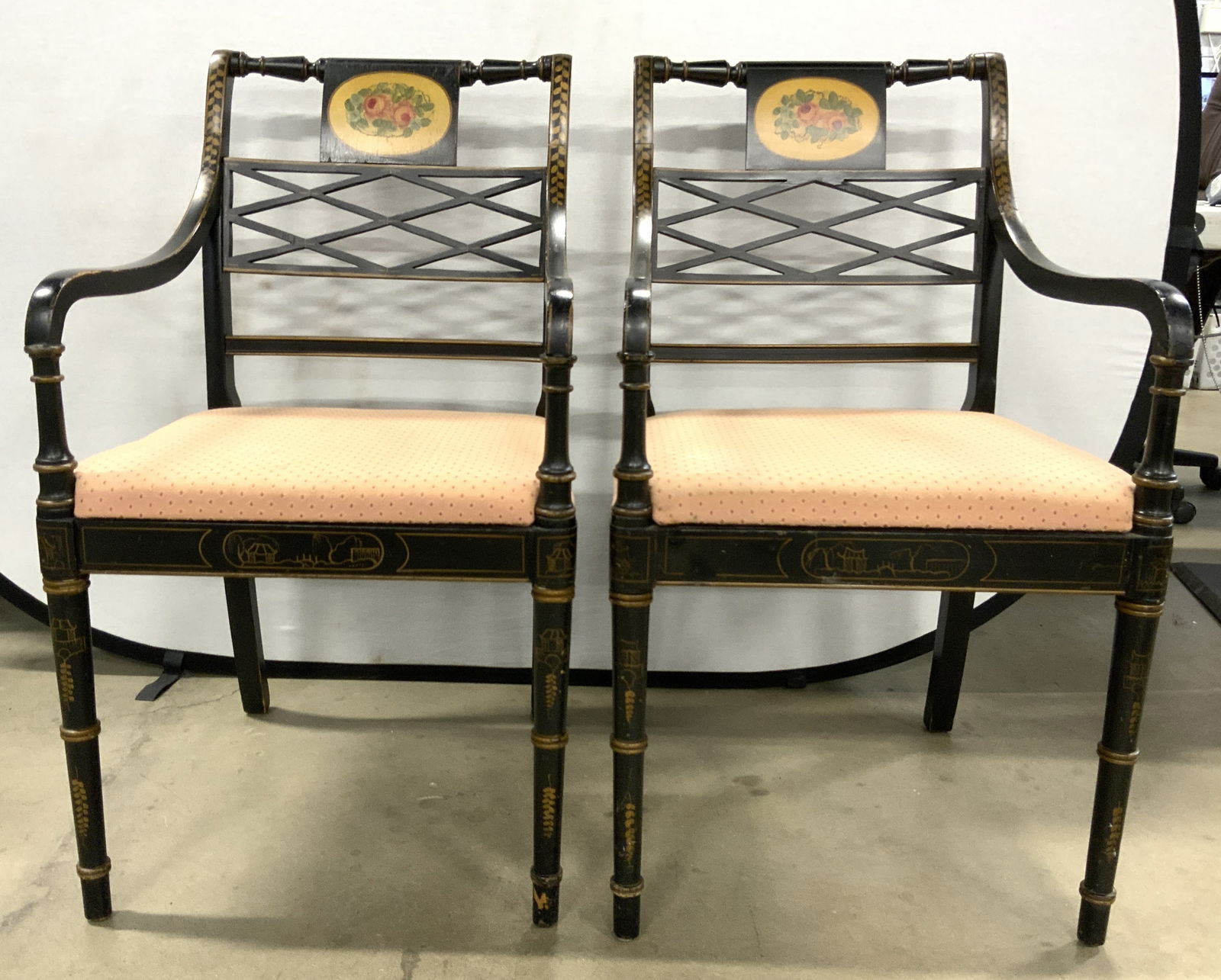 Vntg Painted Regency Style Open Arm Chairs (1 of 12)